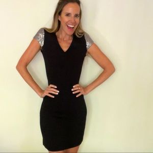 Black pencil dress with sequin shoulders